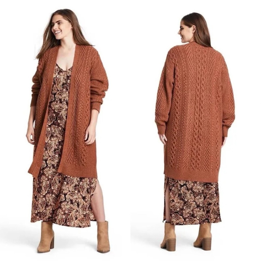 Nili Lotan x Target Rust Brown Cable Knit Longline Cardigan Sweater Large